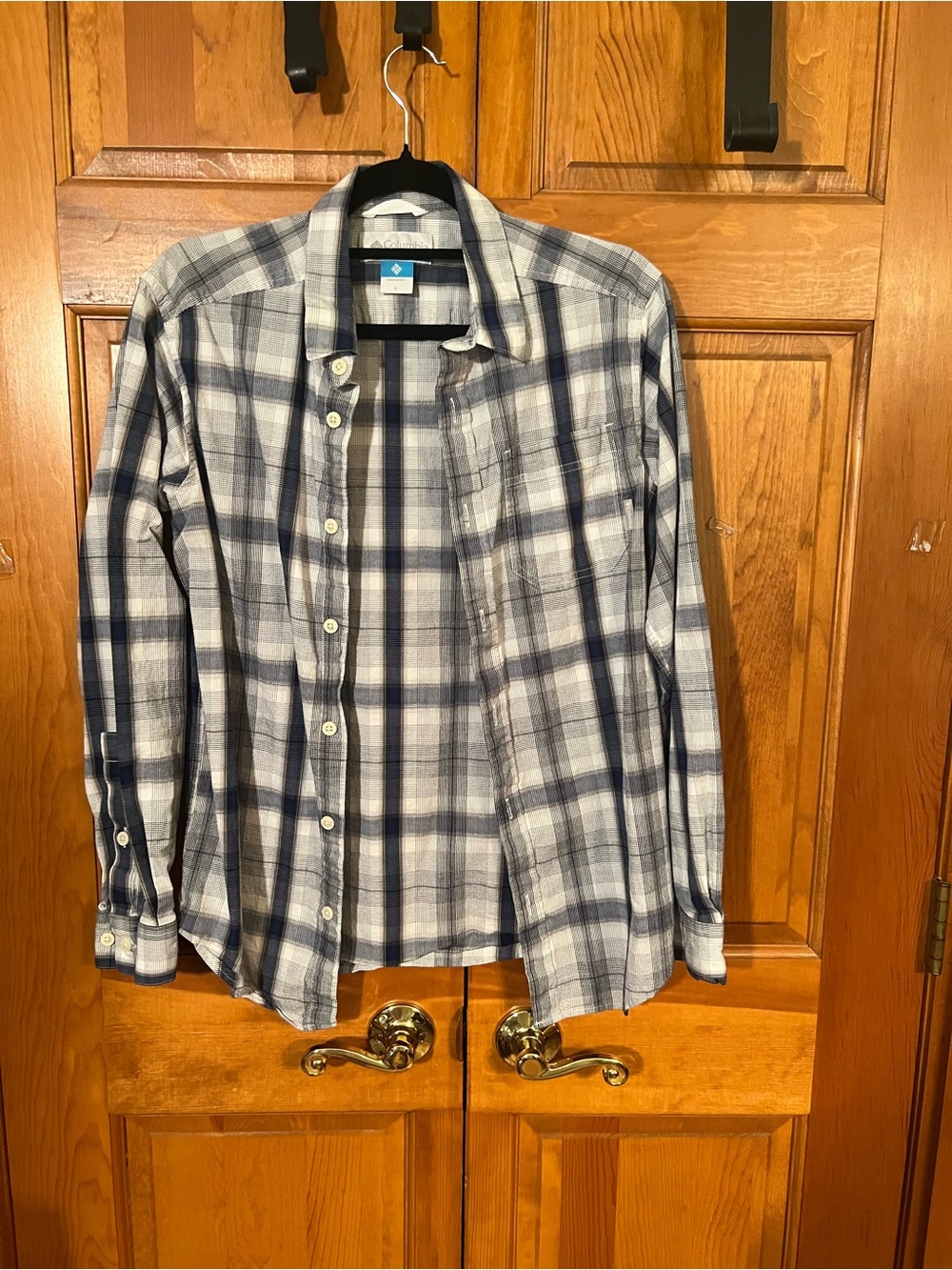 Columbia Blue and White Plaid Button-Down Shirt